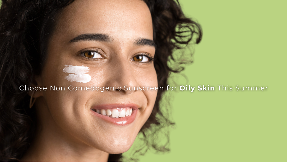 A woman with oily skin smiling after applying non comedogenic sunscreen on her face for clear and protected skin this summer