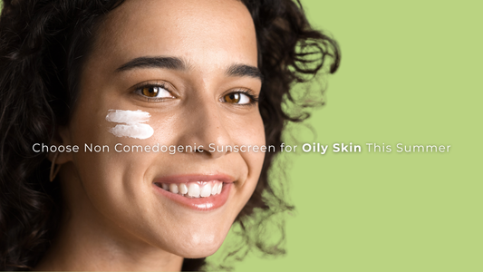 A woman with oily skin smiling after applying non comedogenic sunscreen on her face for clear and protected skin this summer