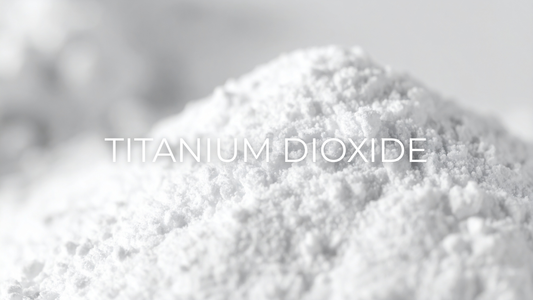 Titanium Dioxide powder used as a mineral UV filter in sunscreen for broad spectrum UVA and UVB protection