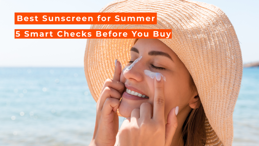 A woman applying Heaven Roots best sunscreen for summer on her face while enjoying outdoors in sunny weather