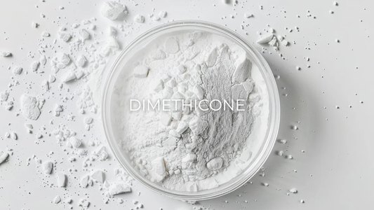 Dimethicone powder in a glass bowl for skin care use