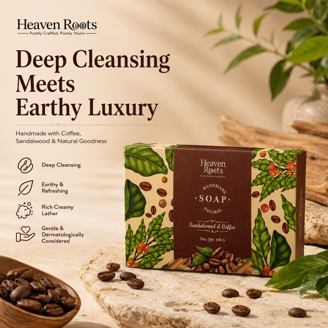Sandalwood & Coffee Handmade Soap for Tan and Oily Skin | 100g